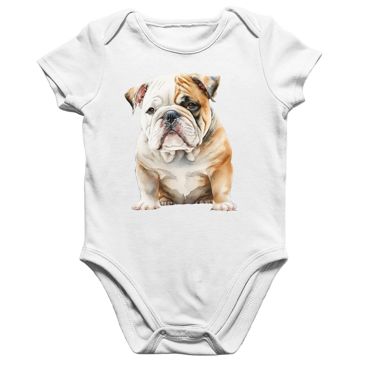 Body Bebê Algodão Bulldog-Inglês - Branco