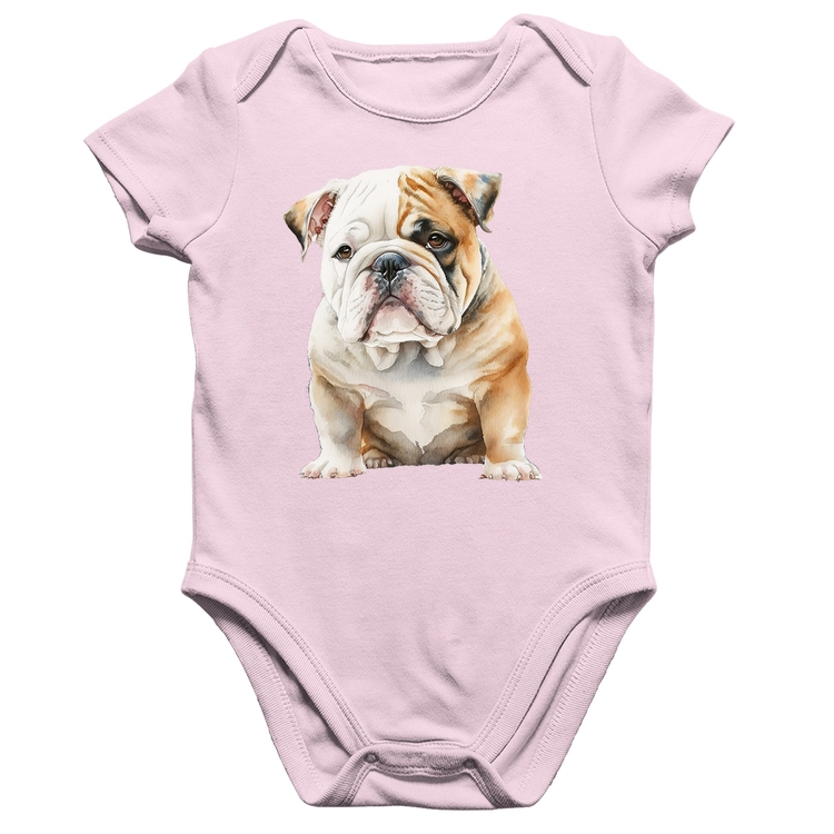 Body Bebê Algodão Bulldog-Inglês - Rosa Bebê