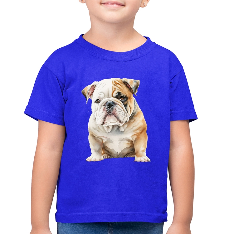 Camiseta Algodão Infantil Bulldog-Inglês - Azul Royal