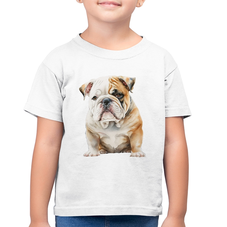 Camiseta Algodão Infantil Bulldog-Inglês - Branca