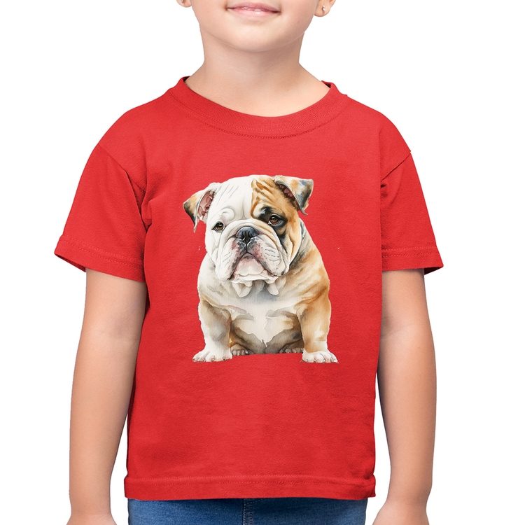 Camiseta Algodão Infantil Bulldog-Inglês - Vermelha