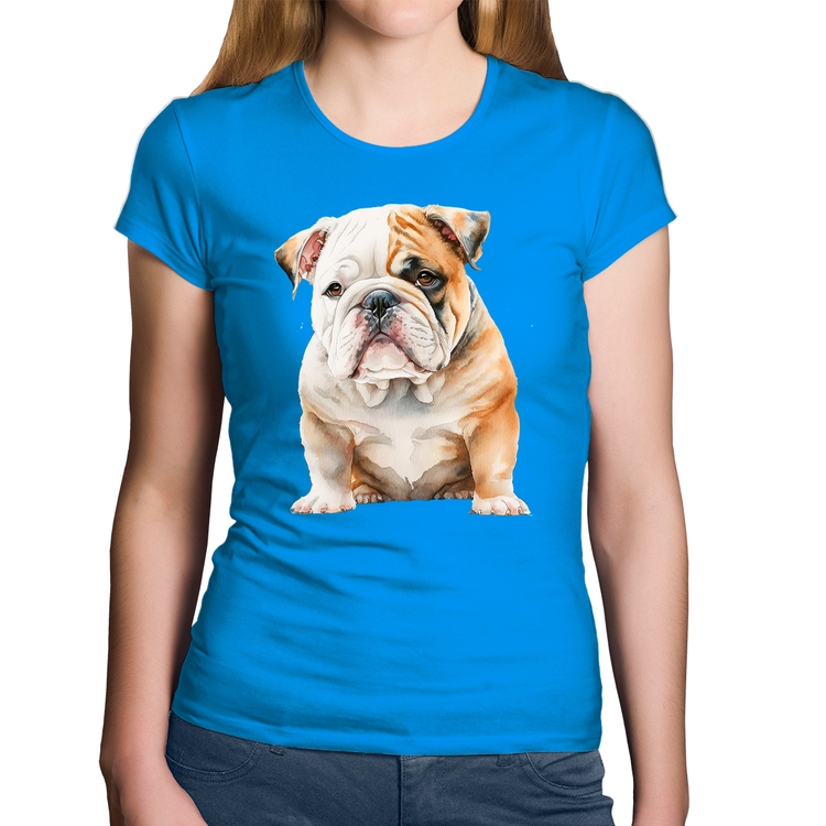Baby Look Algodão Bulldog-Inglês - Azul