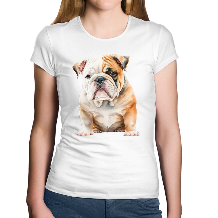 Baby Look Algodão Bulldog-Inglês - Branca