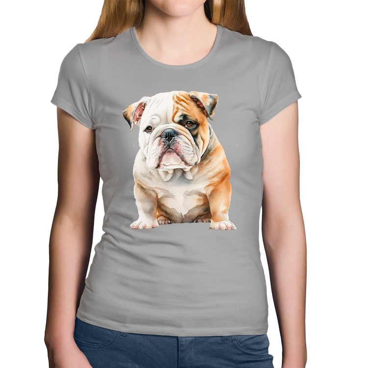 Baby Look Algodão Bulldog-Inglês - Cinza