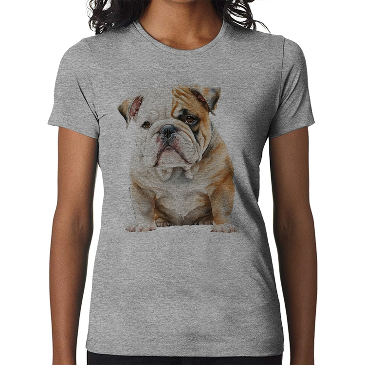 Baby Look Bulldog-Inglês - Cinza