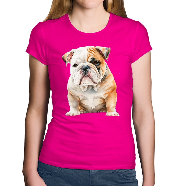 Baby Look Algodão Bulldog-Inglês - Rosa