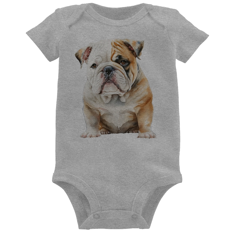 Body Bebê Bulldog-Inglês - Cinza