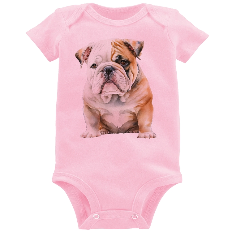 Body Bebê Bulldog-Inglês - Rosa Bebê