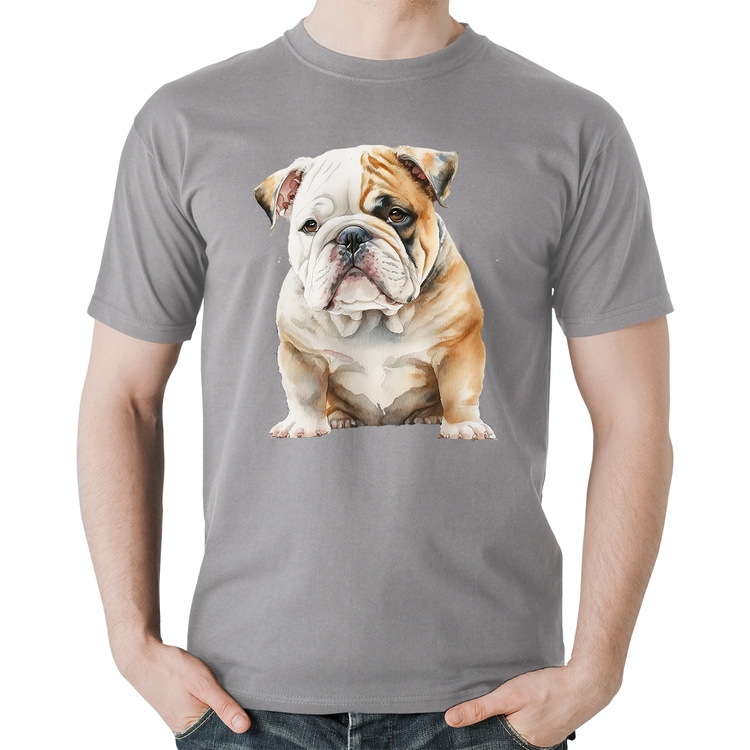 Camiseta Algodão Bulldog-Inglês - Cinza