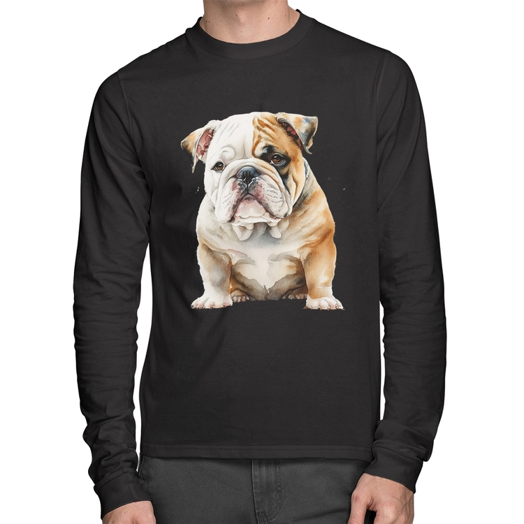 Camiseta Algodão Bulldog-Inglês Manga Longa