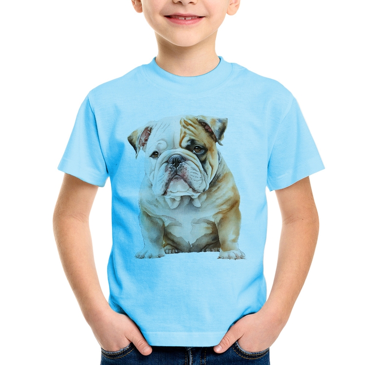 Camiseta Infantil Bulldog-Inglês - Azul Bebê