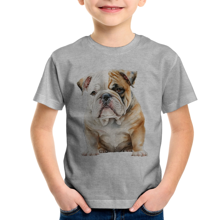 Camiseta Infantil Bulldog-Inglês - Cinza