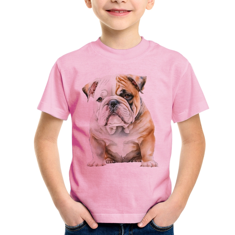 Camiseta Infantil Bulldog-Inglês - Rosa Bebê