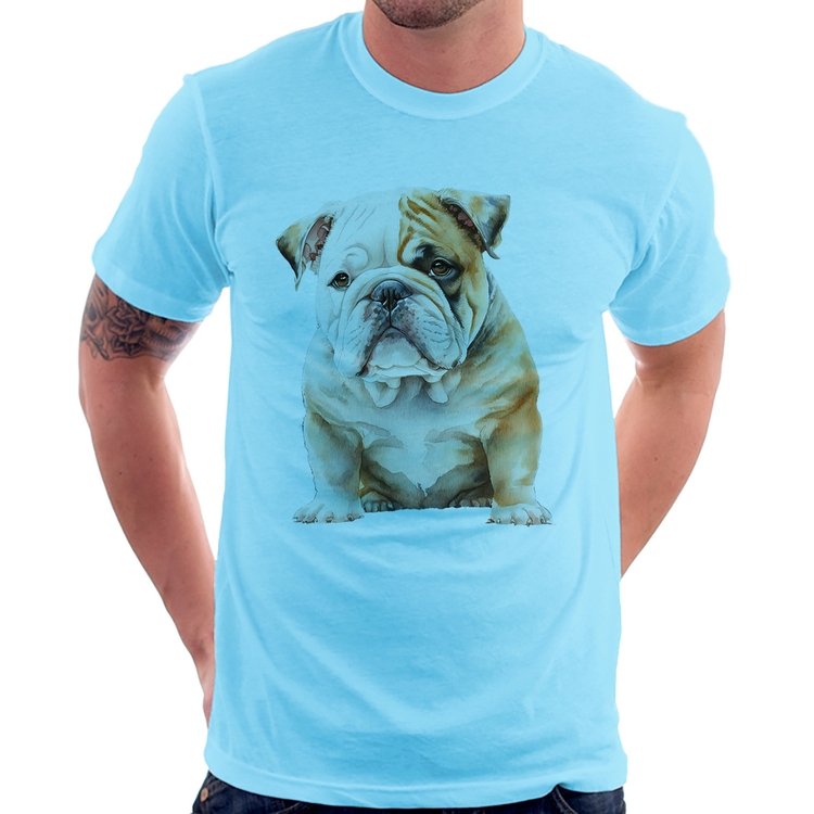 Camiseta Bulldog-Inglês - Azul Bebê