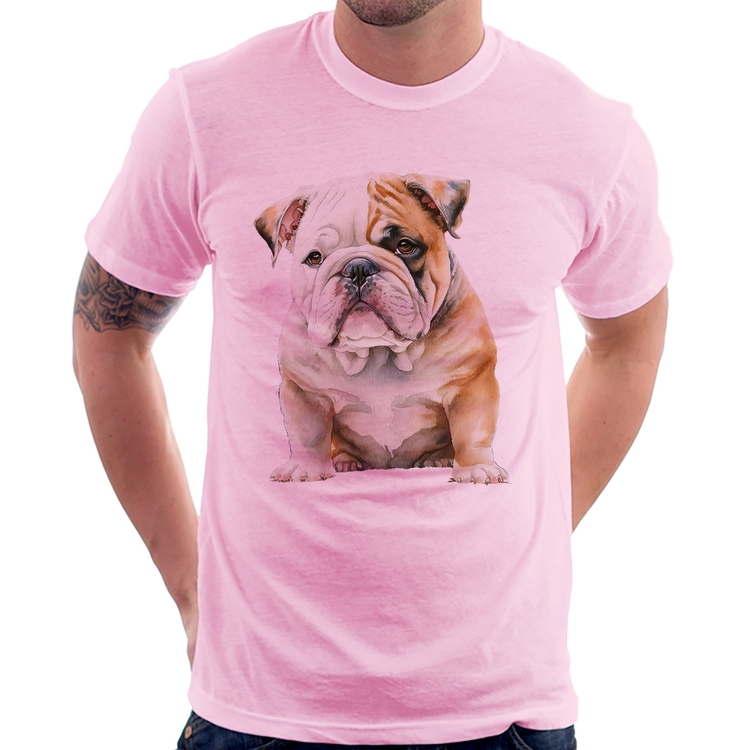 Camiseta Bulldog-Inglês - Rosa Bebê