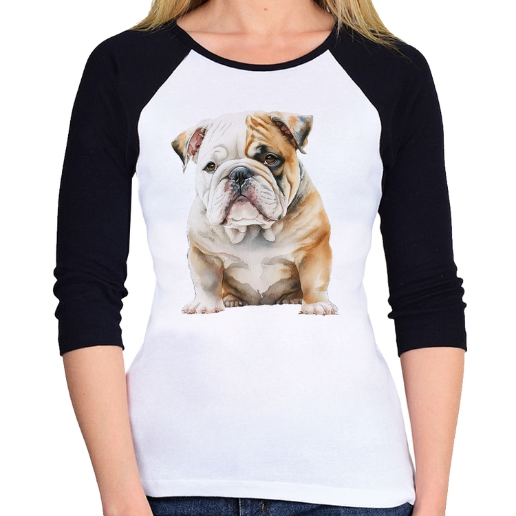 Baby Look Raglan Bulldog-Inglês Manga 3/4