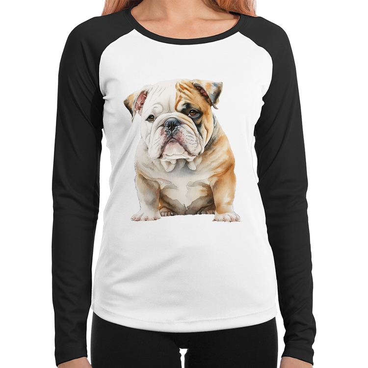 Baby Look Raglan Bulldog-Inglês Manga Longa