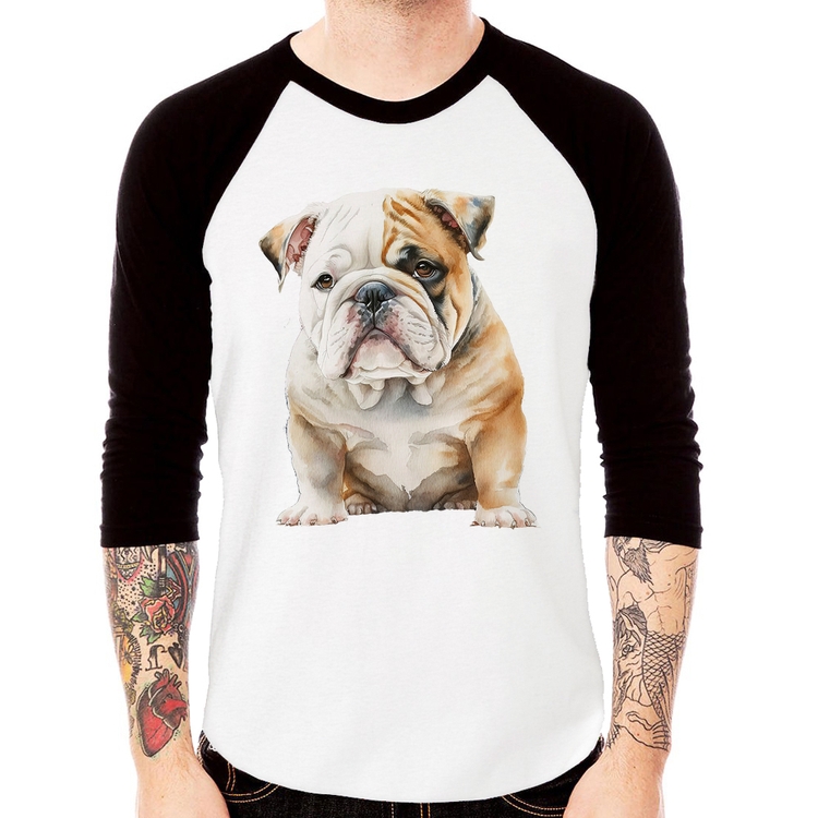 Camiseta Raglan Bulldog-Inglês Manga 3/4