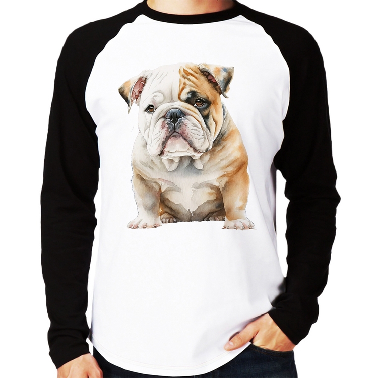 Camiseta Raglan Bulldog-Inglês Manga Longa