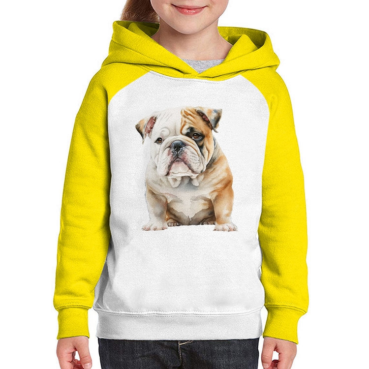 Moletom Infantil Bulldog-Inglês - Branco/Amarelo