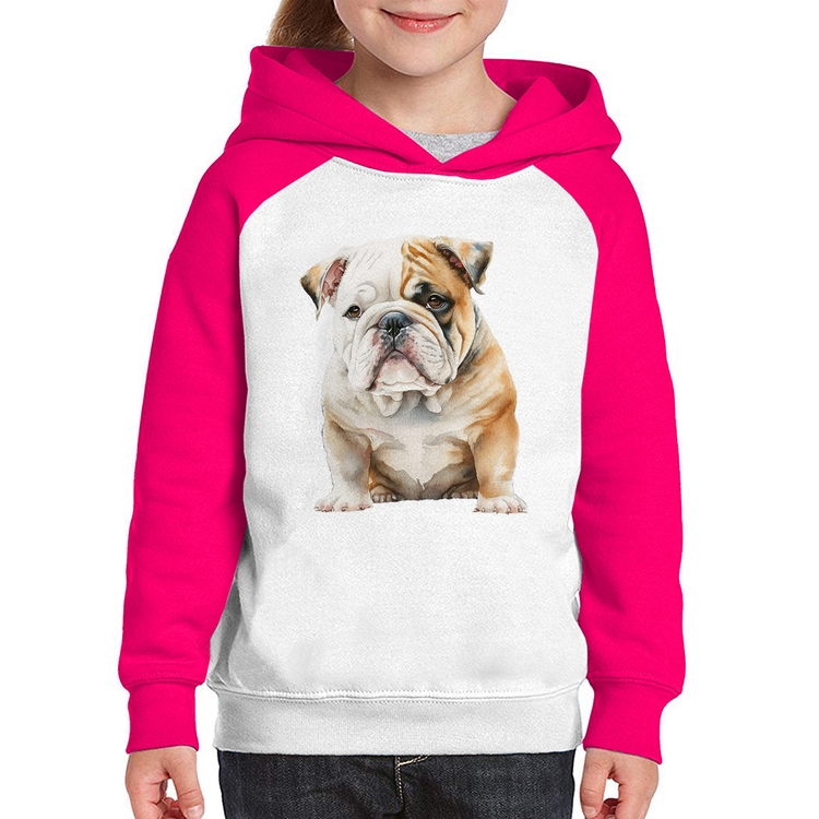 Moletom Infantil Bulldog-Inglês - Branco/Rosa