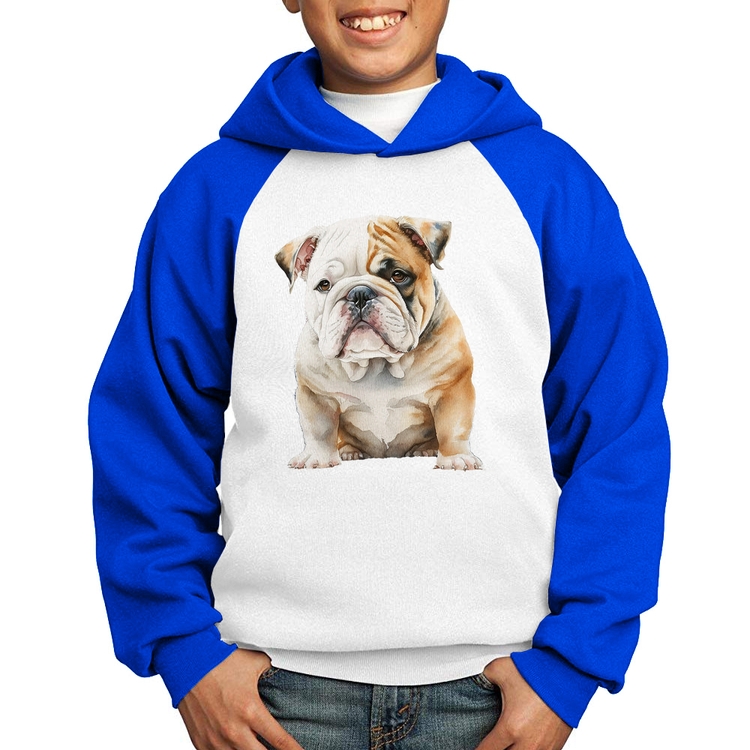 Moletom Infantil Bulldog-Inglês - Branco/Azul