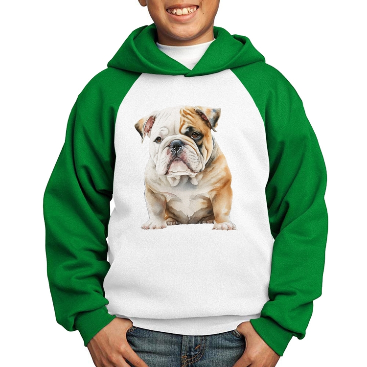 Moletom Infantil Bulldog-Inglês - Branco/Verde