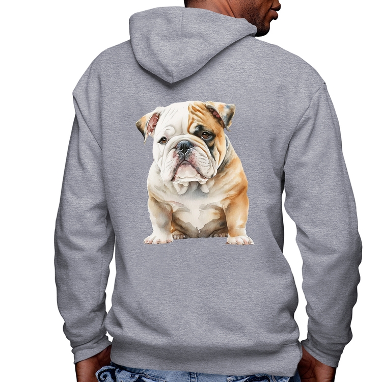 Blusa Moletom Bulldog-Inglês Masculina com Capuz e Zíper - Mescla