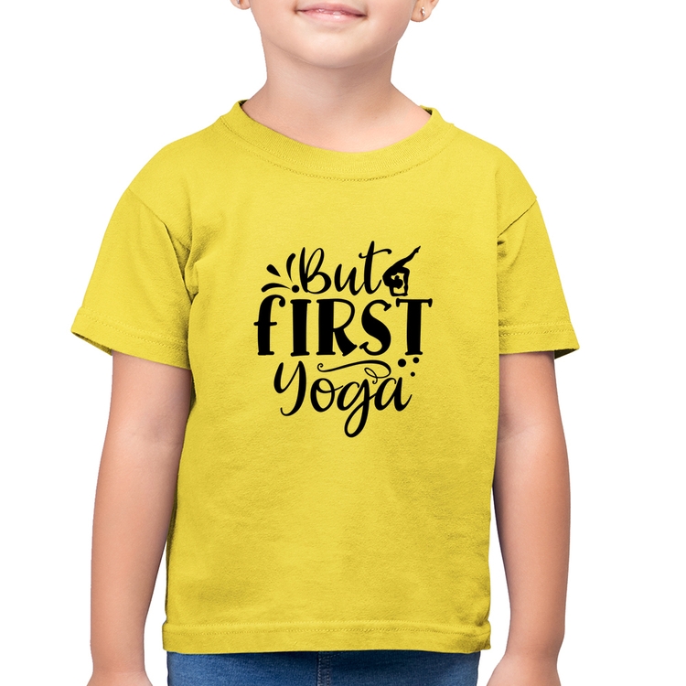 Camiseta Algodão Infantil But First Yoga - Amarelo Canário