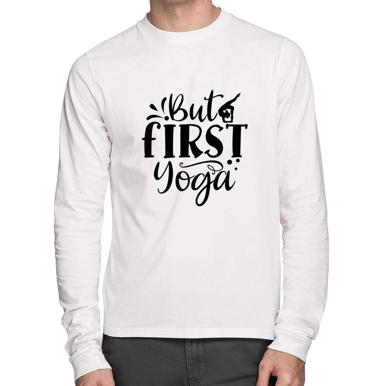 Camiseta Algodão But First Yoga Manga Longa - Branca