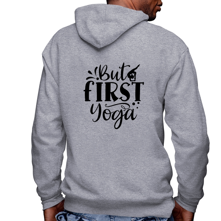 Blusa Moletom But First Yoga Masculina com Capuz e Zíper - Mescla