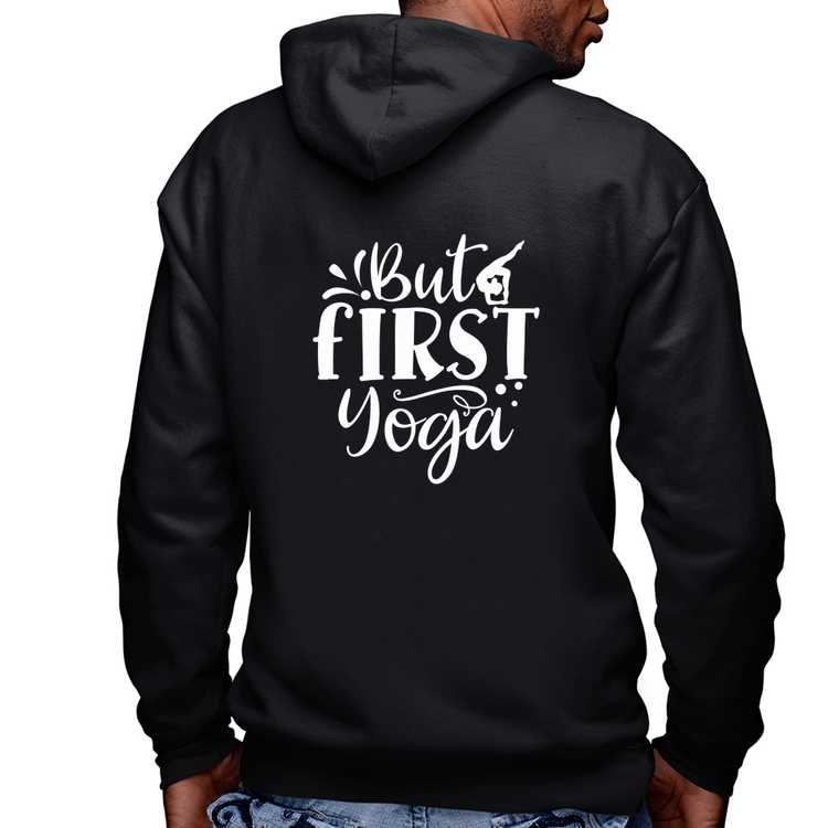 Blusa Moletom But First Yoga Masculina com Capuz e Zíper