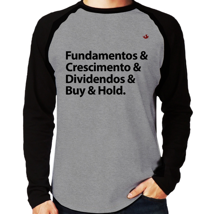 Camiseta Raglan Buy & Hold Manga Longa - Cinza/Preto