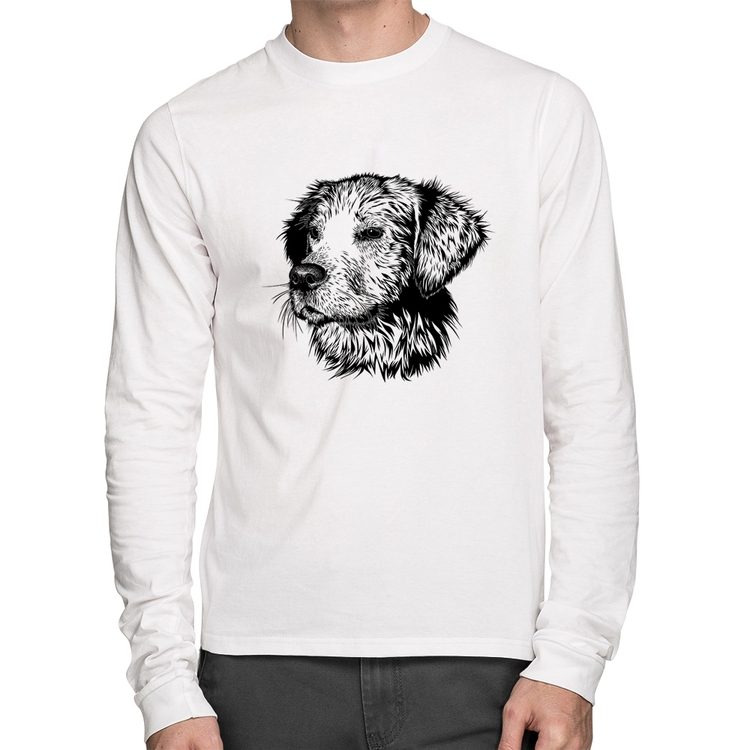 Camiseta Algodão Cãozinho Manga Longa - Branca