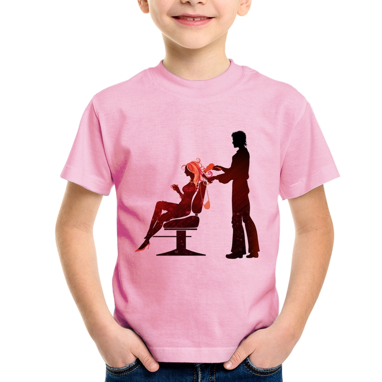 Camiseta Infantil Cabeleireiro - Rosa Bebê