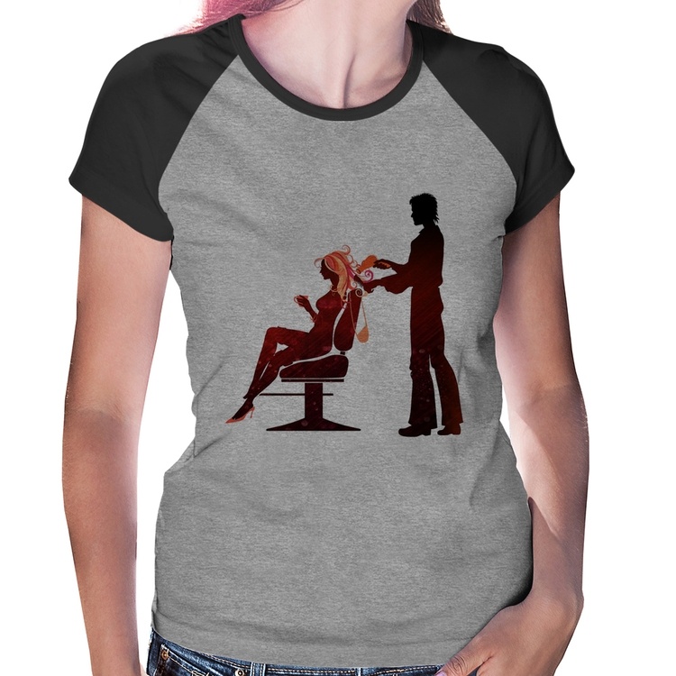 Baby Look Raglan Cabeleireiro - Cinza/Preto