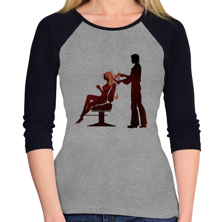 Baby Look Raglan Cabeleireiro Manga 3/4 - Cinza/Preto