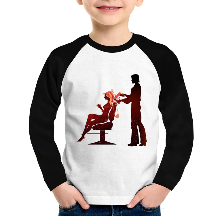 Camiseta Raglan Infantil Cabeleireiro Manga Longa