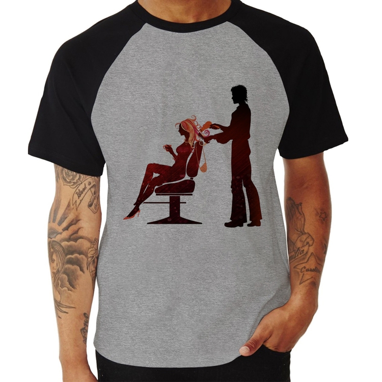 Camiseta Raglan Cabeleireiro - Cinza/Preto