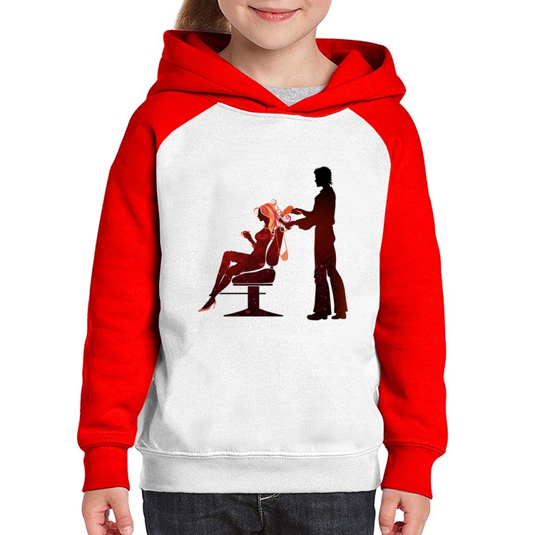 Moletom Infantil Cabeleireiro - Branco/Vermelho