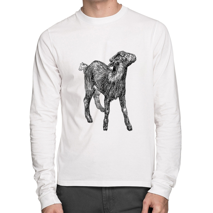 Camiseta Algodão Cabra Manga Longa - Branca
