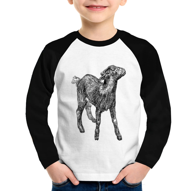 Camiseta Raglan Infantil Cabra Manga Longa