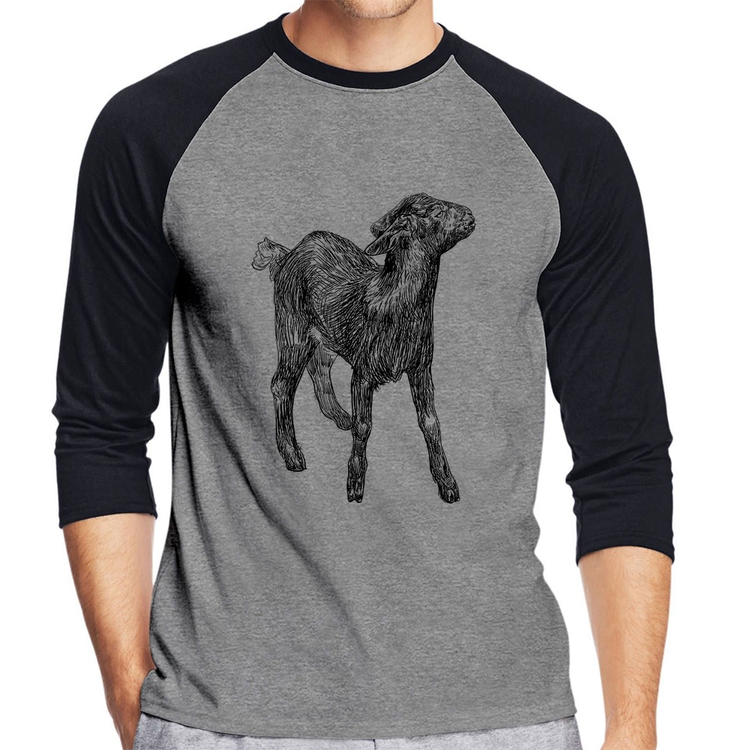 Camiseta Raglan Cabra Manga 3/4 - Cinza/Preto