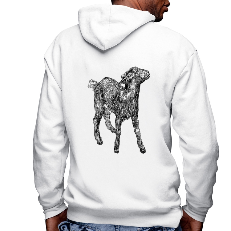 Blusa Moletom Cabra Masculina com Capuz e Zíper - Branca