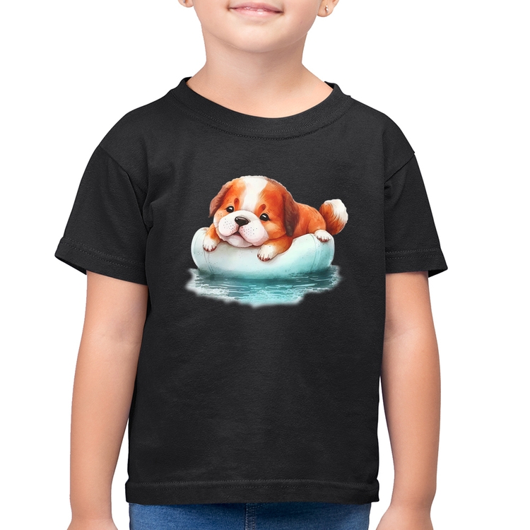 Camiseta Algodão Infantil Cachorrinho Na Piscina 