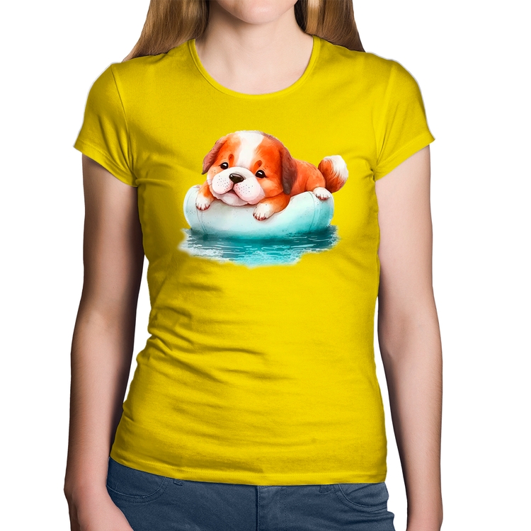 Baby Look Algodão Cachorrinho Na Piscina  - Amarela