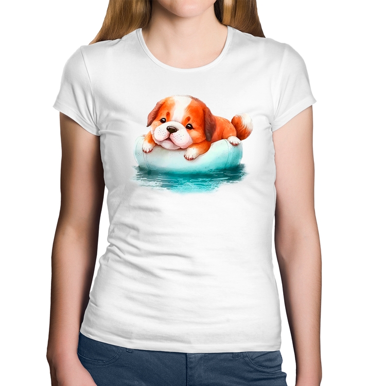 Baby Look Algodão Cachorrinho Na Piscina  - Branca