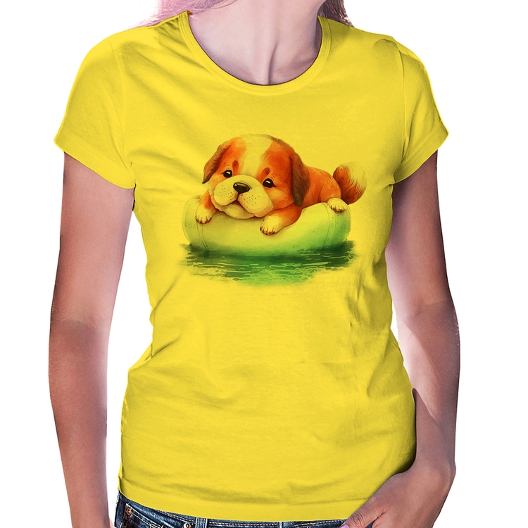 Baby Look Cachorrinho Na Piscina  - Amarela