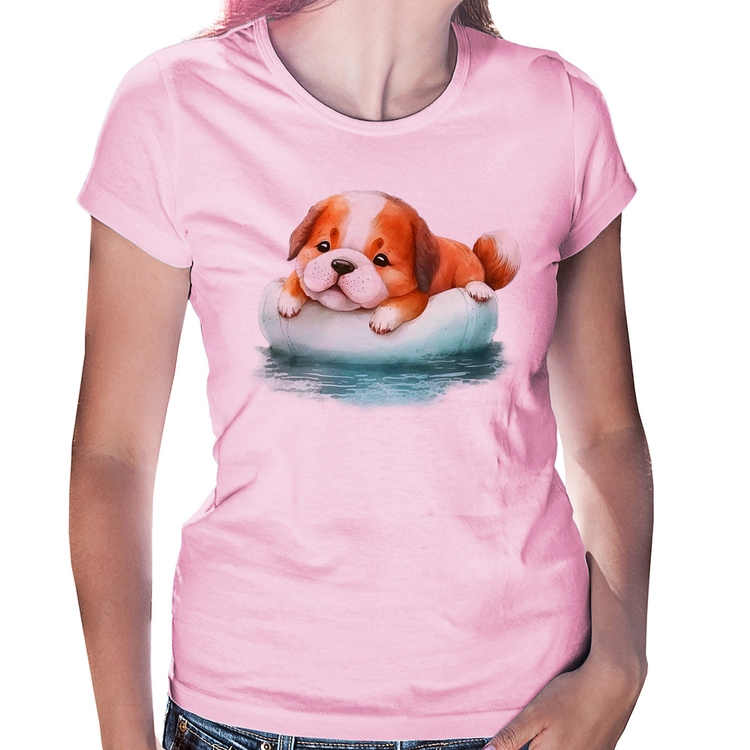 Baby Look Cachorrinho Na Piscina  - Rosa Bebê