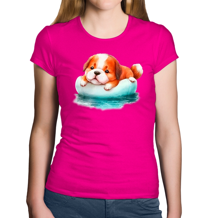 Baby Look Algodão Cachorrinho Na Piscina  - Rosa